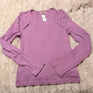 Madewell Lavender Long Sleeve Square Neckline Top Size Large